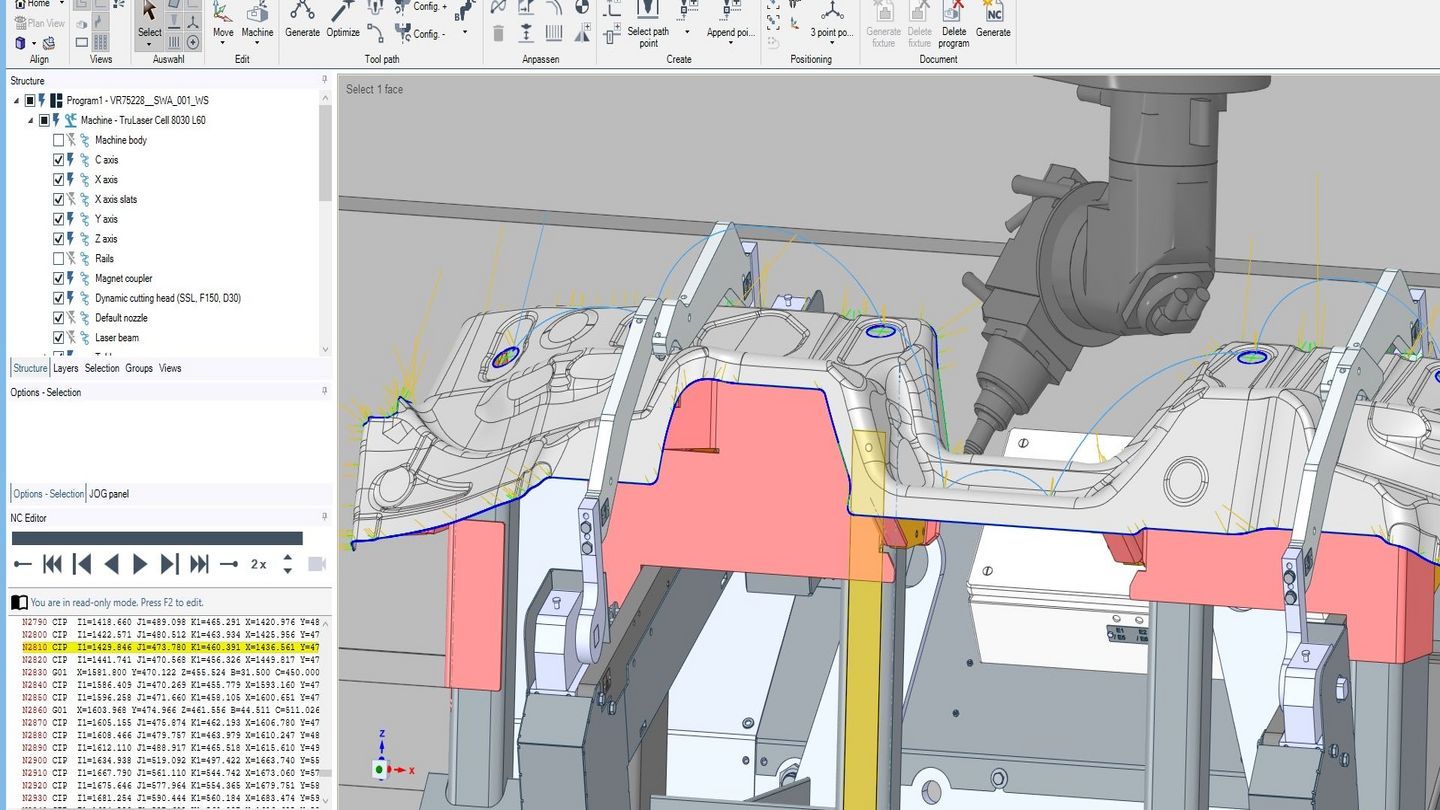 Corte 3D en módulos del software TruTops Cell V1 Cut de TRUMPF