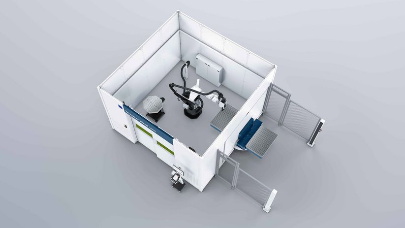 TruLaser Weld 5000 с компактна въртяща се работна станция с 3D опорна плоча