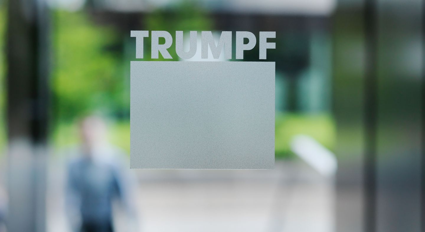 TRUMPF logo at the headquarters main entrance