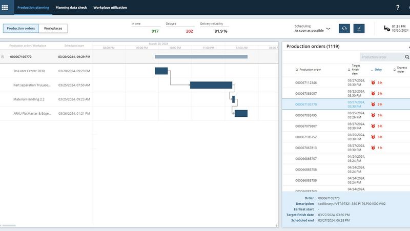 Screenshot Pianificazione della produzione Oseon