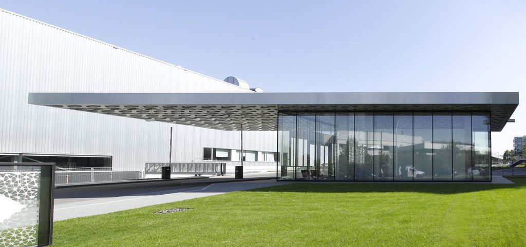 Entrance of the headquarters building of TRUMPF in Ditzingen, Germany