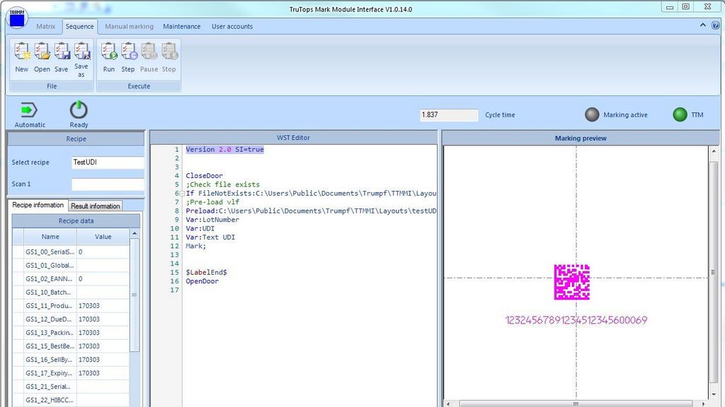 Modul Interface der TruTops Mark Software