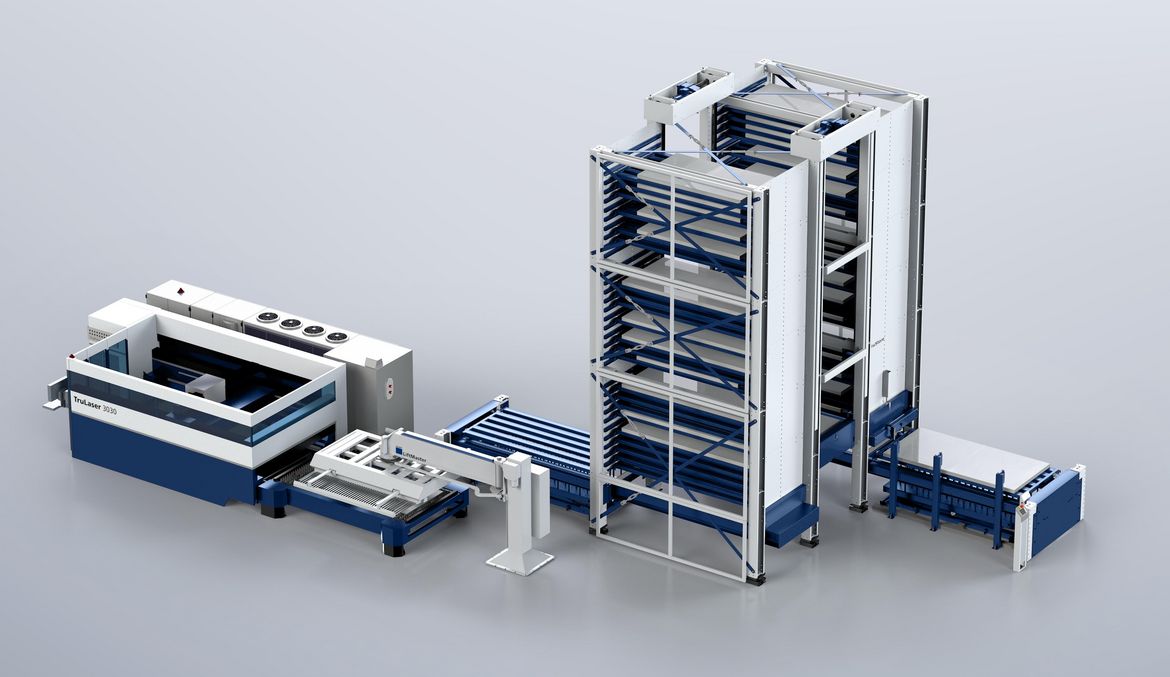 Le LiftMaster relie indirectement une installation TruLaser 3030 avec le TruStore 3030
